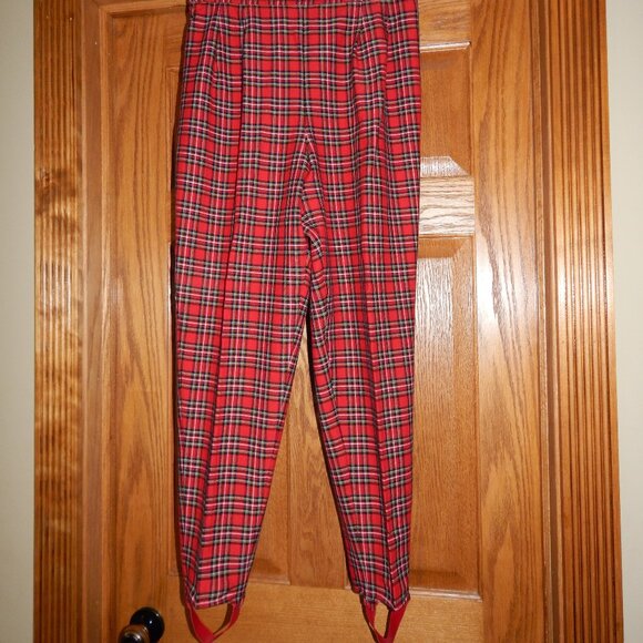 Counterparts Pants - Vintage Y2K Women' Size 14 Red Tartan Christmas Plaid Stirrup Pants Counterparts